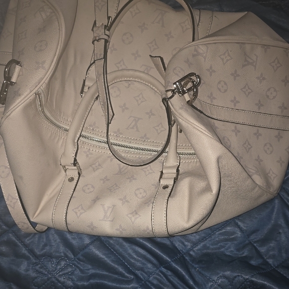 inspired Handbags - Elegant Cream Designer Duffle Bag With LV Flower Pattern Design Was Used 1x